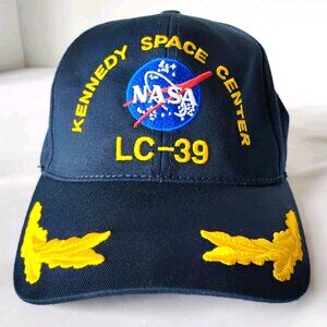 NASA Kennedy Space Center LC-39 Launch Crew Hat Navy Blue Adjustable Gold Leaf